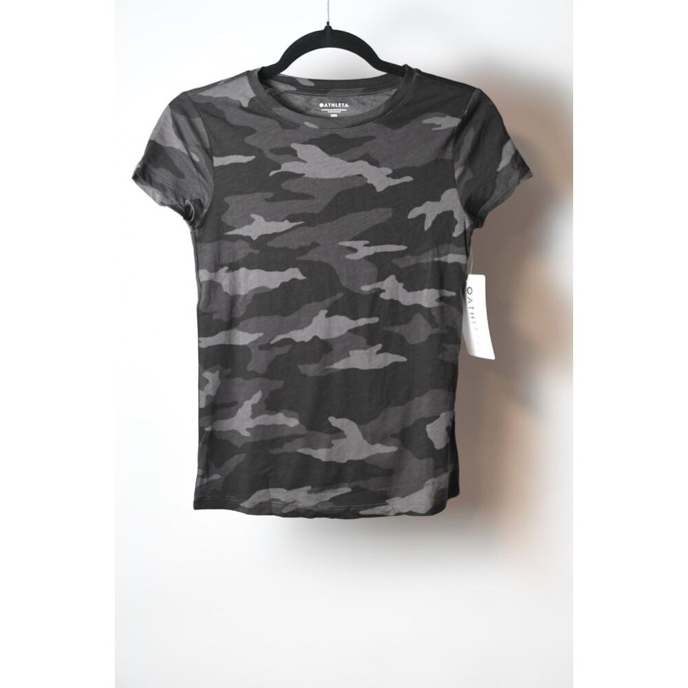 Athleta Size XXS Organic Cotton Daily Camo Crew Gray T-Shirt NEW